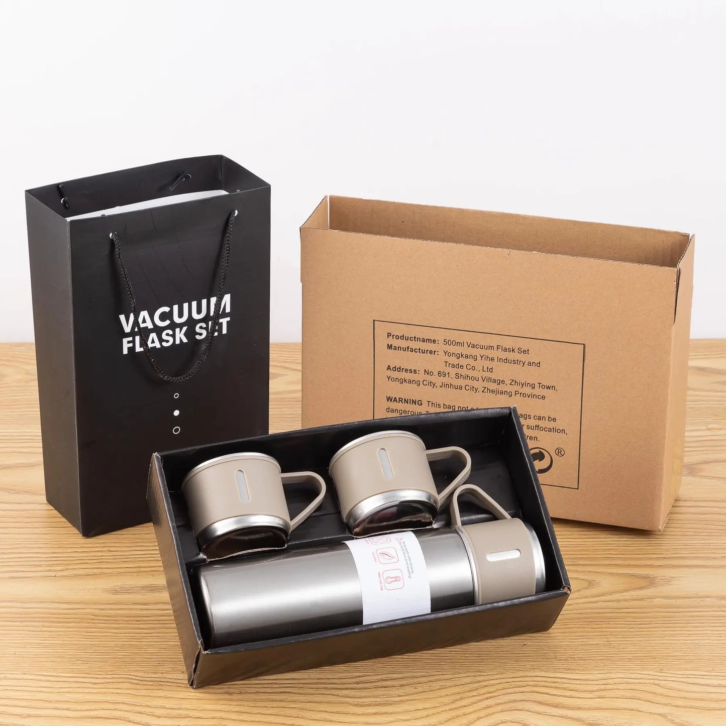 3Pcs/Set Vacuum Water Bottle Set, Stainless Steel Vacuum Flask with Gift Box, Vacuum Insulated Bottle with Cups, Portable Tumbler Cups