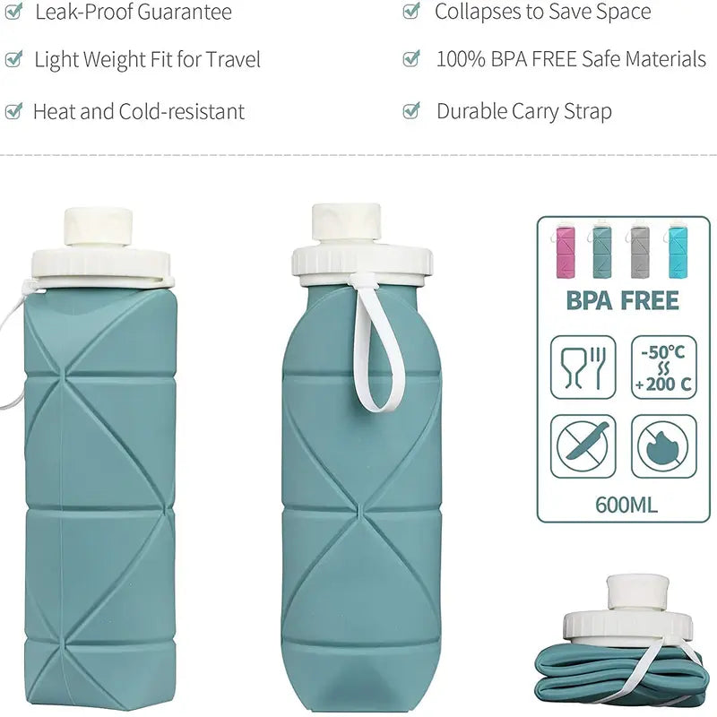 Collapsible Water Bottles Cups Leakproof Valve Reusable BPA Free Silicone Foldable Travel Water Bottle Cup for Gym Camping Hiking Travel Sports Lightweight Durable