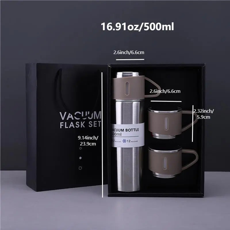 3Pcs/Set Vacuum Water Bottle Set, Stainless Steel Vacuum Flask with Gift Box, Vacuum Insulated Bottle with Cups, Portable Tumbler Cups