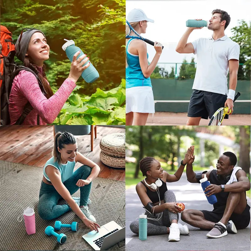 Collapsible Water Bottles Cups Leakproof Valve Reusable BPA Free Silicone Foldable Travel Water Bottle Cup for Gym Camping Hiking Travel Sports Lightweight Durable