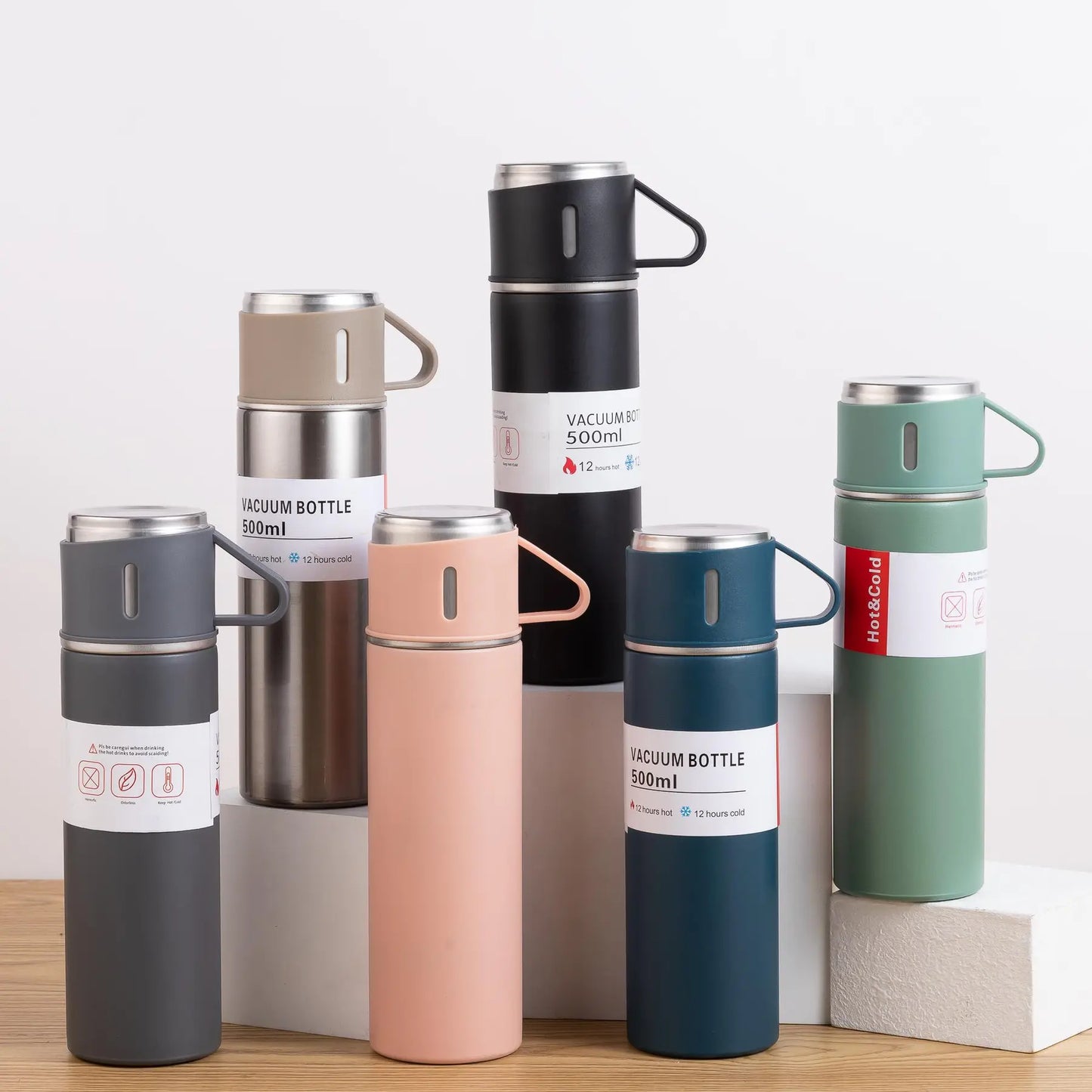 3Pcs/Set Vacuum Water Bottle Set, Stainless Steel Vacuum Flask with Gift Box, Vacuum Insulated Bottle with Cups, Portable Tumbler Cups